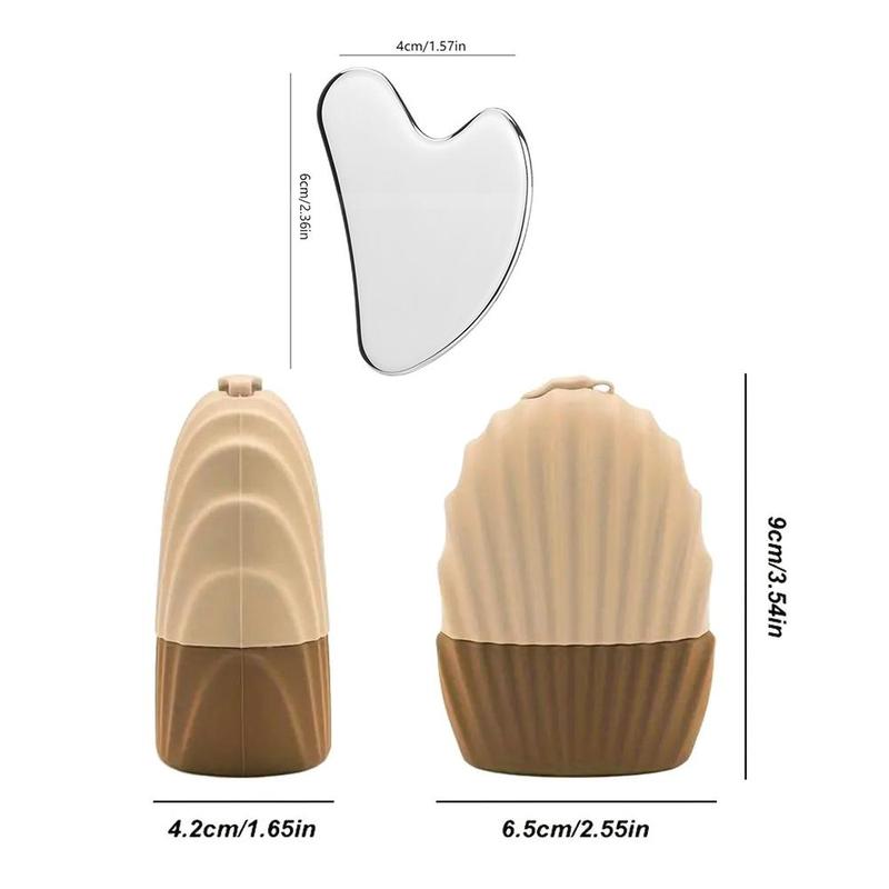 Shell Shaped Ice Face Roller & Stainless Steel Heart Shaped Gua Sha Board, 2 Counts set Face Massage Tool, Skin Care Tool for Women