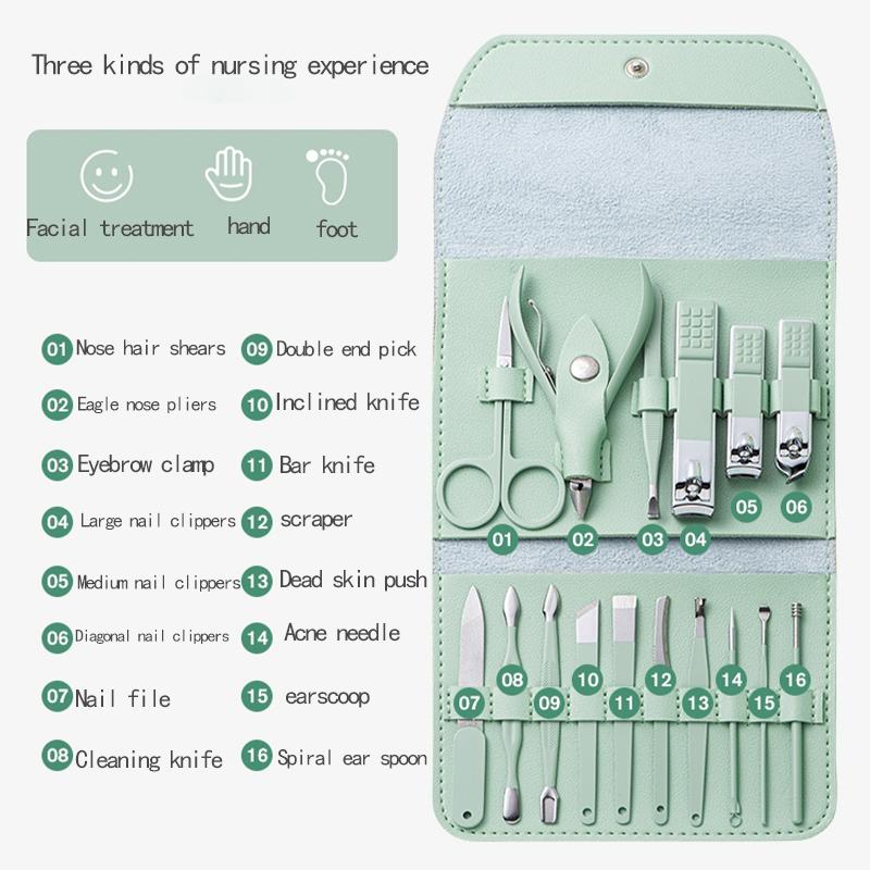 16 piece nail clipper set for home use, high-end nail clippers, eagle beak nail clippers, pedicures, and cleaning tools for men and women