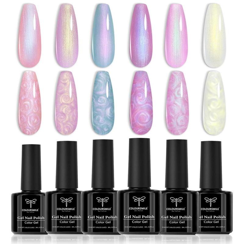 Pearl Color Gel Nail Polish, 6 Counts set Shimmer Pearl White Pink Purple Mermaid Nail Drawing Summer Gel Polish, Soak Off UV LED Gel Polish