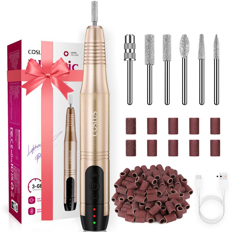 COSLUS Cordless Nail Drill Electric File: Professional for Acrylic Gel Dip Powder Nails Portable Nail Drill Machine Kit for Manicure Pedicure Nail Set, 6 Hours Battery Life, Low Heat & Vibration. For Hand and Toe Nails. Nail Care Nail Art Cutics Uv