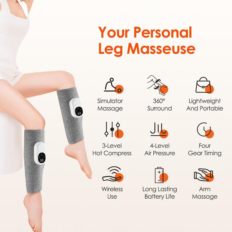 Smart Leg Massager, 4-speed Massage & 3-speed Hot Compress Leg Massager, Electric Leg Massager, USB Rechargeable Leg Massage Tool