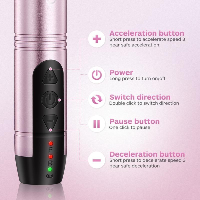 COSLUS Cordless Nail Drill Electric File: Professional for Acrylic Gel Dip Powder Nails Portable Nail Drill Machine Kit for Manicure Pedicure Nail Set, 6 Hours Battery Life, Low Heat & Vibration. For Hand and Toe Nails. Nail Care Nail Art Cutics Uv