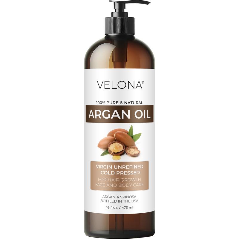 velona Argan Oil - 16 Fl Oz (With Pump) | 100% Pure and Natural | Morocco Oil | Stimulate Hair Growth, Skin, Body and Face Care | Nails Protector | Unrefined, Cold Pressed | Cap Kit