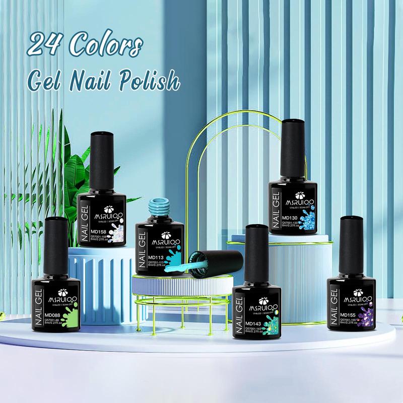 Colorful Gel Nail Polish Set, 24pcs set Green Blue Collection Soak off UV Gel LED Lamp Nail Art Gel, Long Lasting Nail Art DIY for Women & Girls