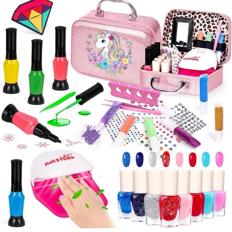 Nail Art Kit for Girls with Nail Dryer & Polish Pen - Non-Toxic Quick Dry Nail Polish Set for Kids - Birthday Christmas Gift