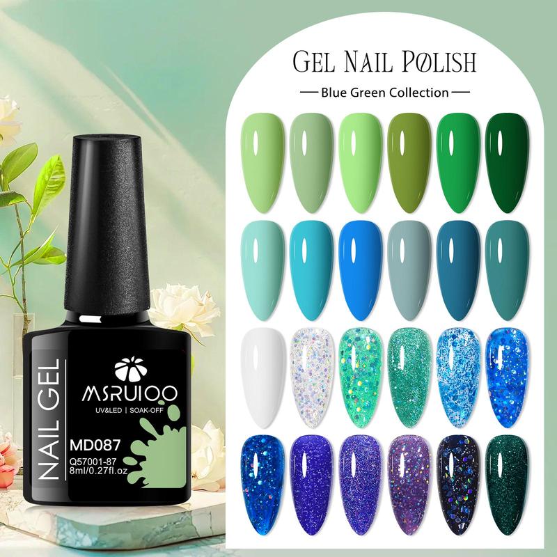 Colorful Gel Nail Polish Set, 24pcs set Green Blue Collection Soak off UV Gel LED Lamp Nail Art Gel, Long Lasting Nail Art DIY for Women & Girls