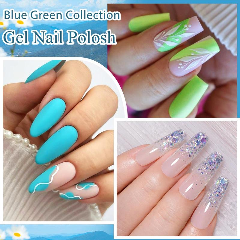 Colorful Gel Nail Polish Set, 24pcs set Green Blue Collection Soak off UV Gel LED Lamp Nail Art Gel, Long Lasting Nail Art DIY for Women & Girls