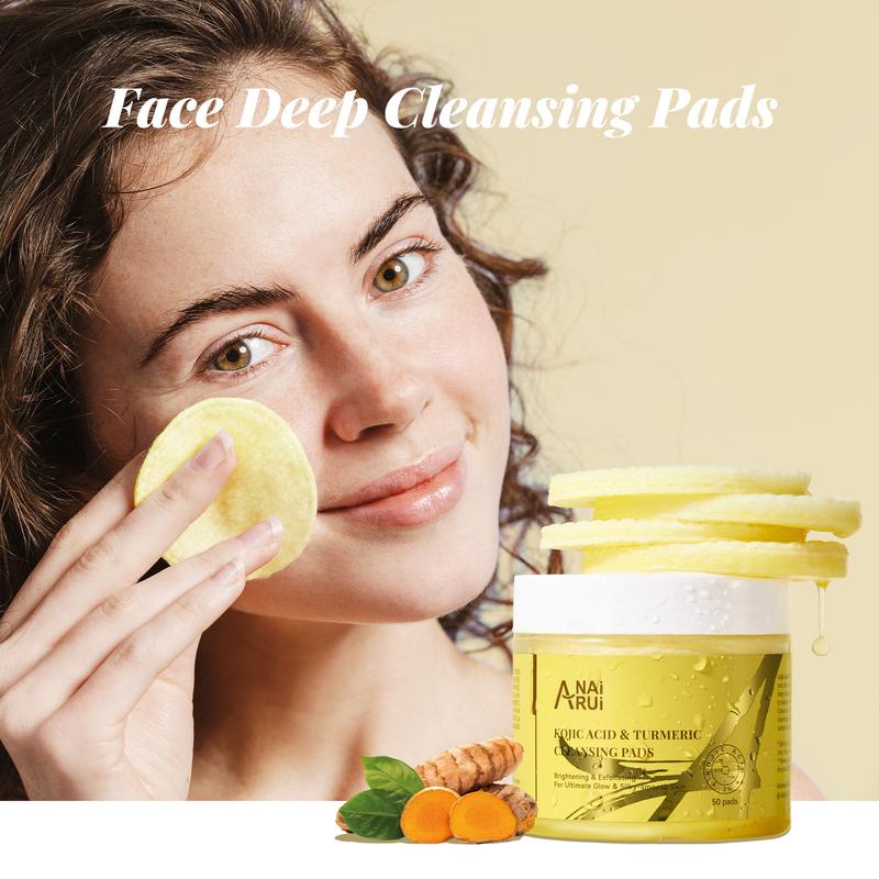 ANAiRUi Turmeric Kojic Acid Cleansing Pads for Dark Spots, Skincare Turmeric Exfoliating Cleansing Pads for Face, Body (50 PCS)