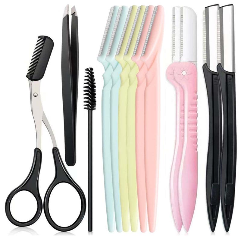 Eyebrow Trimming Kit, 13pcs set Eyebrow Trimming Tool Set, Including Eyebrow Brush, Eyebrow Scissors, Eyebrow Tweezers, Eye Brow Trimmers Brow Razors, Professional Makeup Tools for Women, Razors for Women, Cute Makeup Vanity Accessories, Christmas Gift