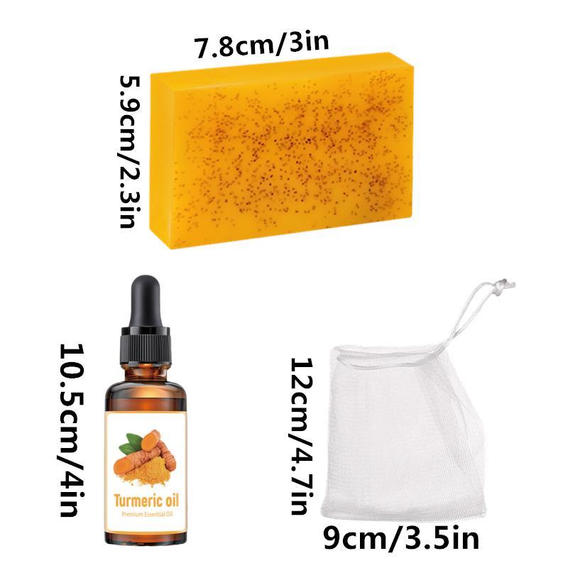 Lemon Turmeric & Kojic Acid Brightening Soap & Turmeric Essential Oil with Soap Saver Bags, Moisturizing Skin Care Set for Women Men Face & Body Wash, Skincare Products, Christmas Gift