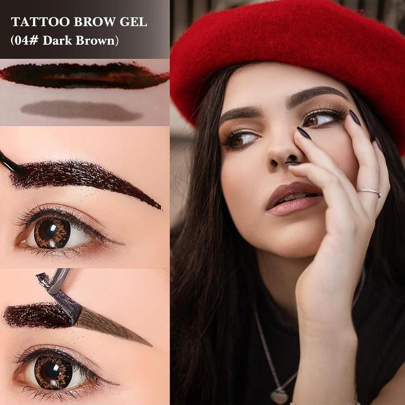 2 Pcs Peel Off Tattoo Eyebrow Gel Set, Natural Color Eye-Brow Gel Long-Lasting Waterproof Eyebrow Tattoo, Easy Peel Off Eyebrow Brow Tattoo Makeup -Up To 3 Days (Dark Brown)