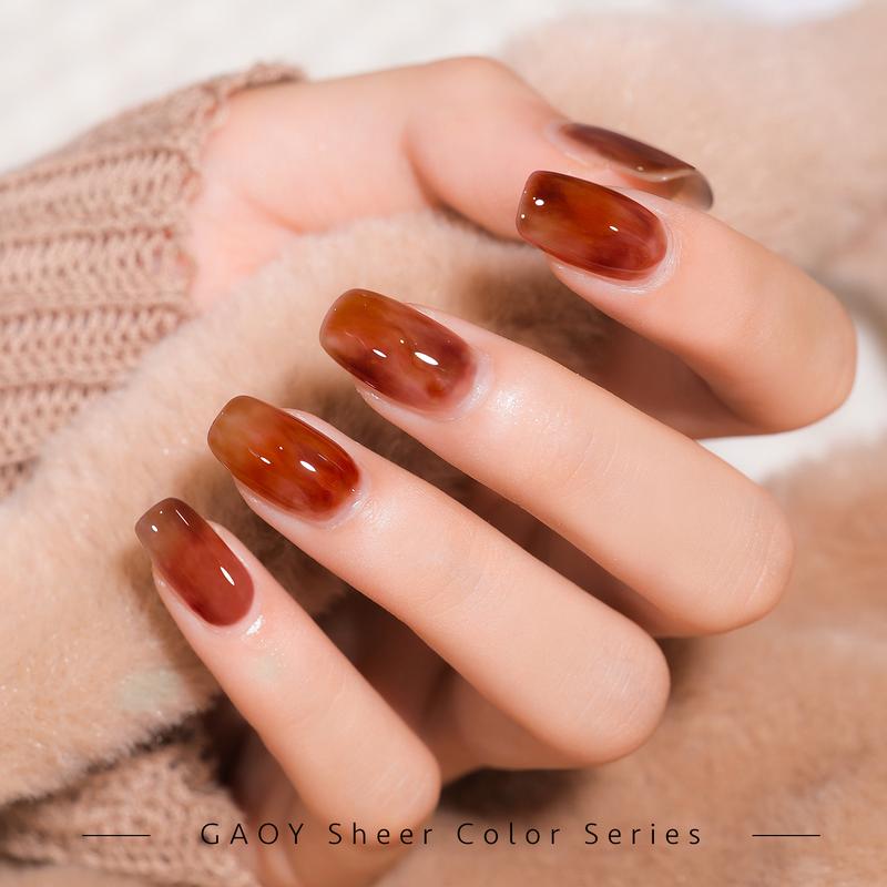 GAOY UV Gel Nail Polish Jelly Brown of 6 Transparent Nude White Dark Red Colors Sheer Gel Polish Kit for Salon Gel Manicure and Nail Art DIY at Home