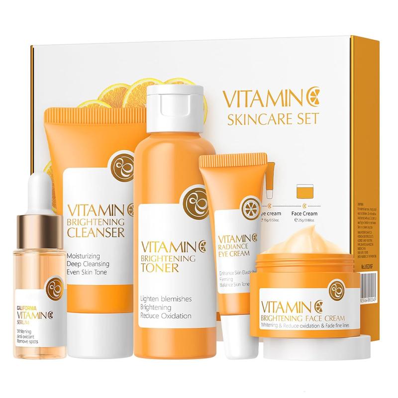 5 Piece Face Skin Care Set for Women, Vitamin C Skincare Gift Set for Teenage Girls, Facial Hydrating Kit with Cleanser, Toner, Face Serum, Eye Cream, Face Cream, Travel Size Skin Care Sets & Kits