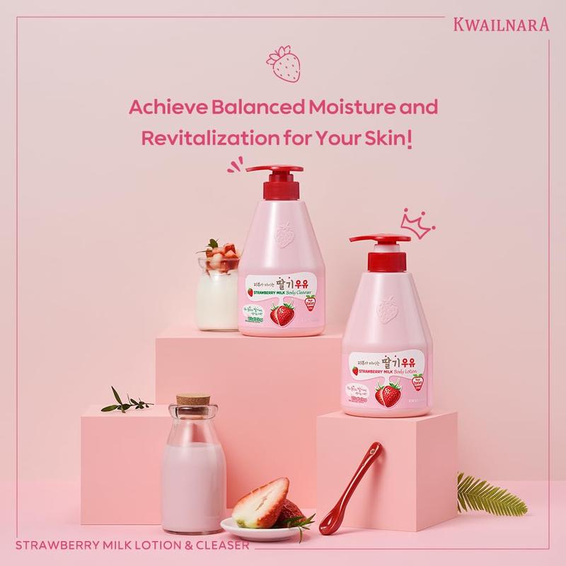 KWAILNARA Strawberry Milk Body Wash – Korean Body Cleanser with Strawberry Extract for Hydrated, Smooth Skin, 560 g   19.75 oz. - hygiene body product