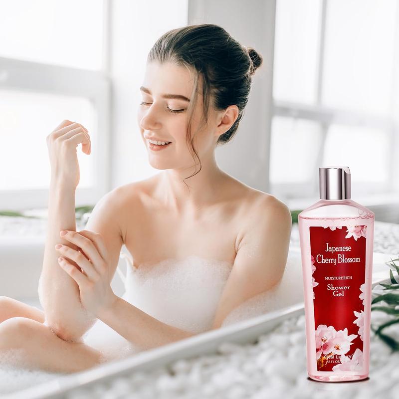 Japanese Cherry Blossom Shower Gel and Body Cream Set - Nourishing and Moisturizing Daily Skincare - 8 fl.oz   236mL Each, Christmas Gifts for Her and Him (Japanese Cherry Blossom)