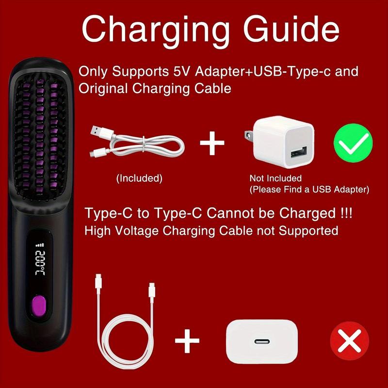 Portable Wireless Hair Straightener Comb, USB Rechargeable Hair Straightening & Curling Comb, Lightweight Hair Straightening Tool for Travel & Home Use