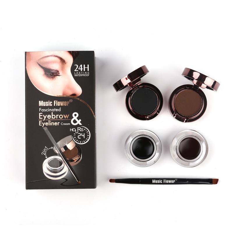 Eyebrow Powder & Gel Eyeliner Set, 1 Box Shapes, Defines, Fills Brows for Naturally Looking Color All Day