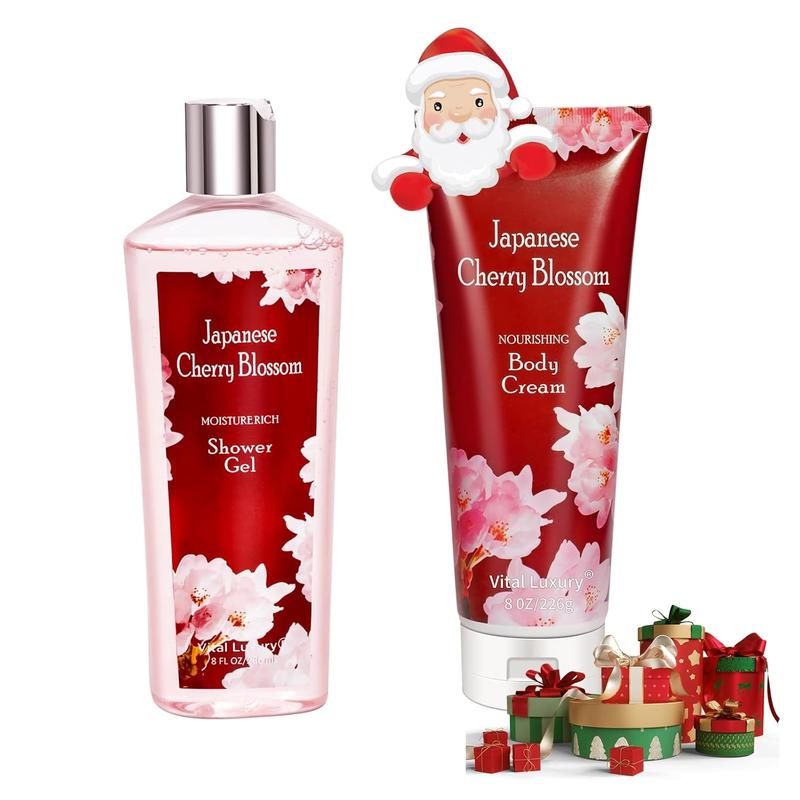 Japanese Cherry Blossom Shower Gel and Body Cream Set - Nourishing and Moisturizing Daily Skincare - 8 fl.oz   236mL Each, Christmas Gifts for Her and Him (Japanese Cherry Blossom)