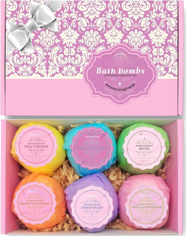 Bath Bombs Gift Set - 6 Bubble Bath Fizzies (6 x 2oz) with  Dead Sea Salt Cocoa and Shea  Oils -  Gift Idea for Birthday, Mom, Woman, Girl, Him,