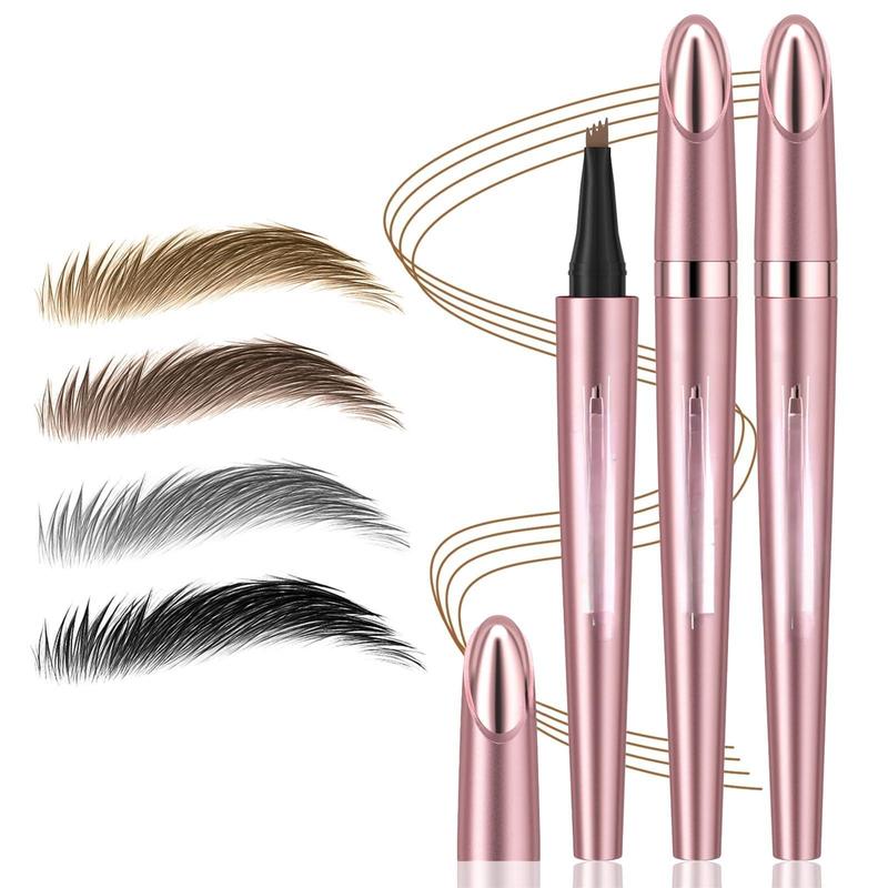 2Pcs Microblading Eyebrow Pen: Long-Lasting Waterproof, 4-Fork-Tip for 3D Realistic Brow, Natural Look, All-Day Wear - Light Brown for Women Cosmetic