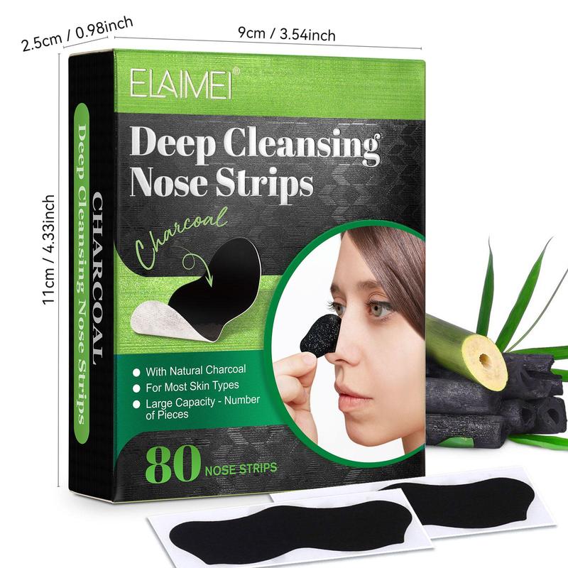 Deep Cleansing Nose Strips, 80pcs Natural Ingredients Blackhead Strips, Nasal Shaped Incision Design Nose Patches, Great for Oily Skin