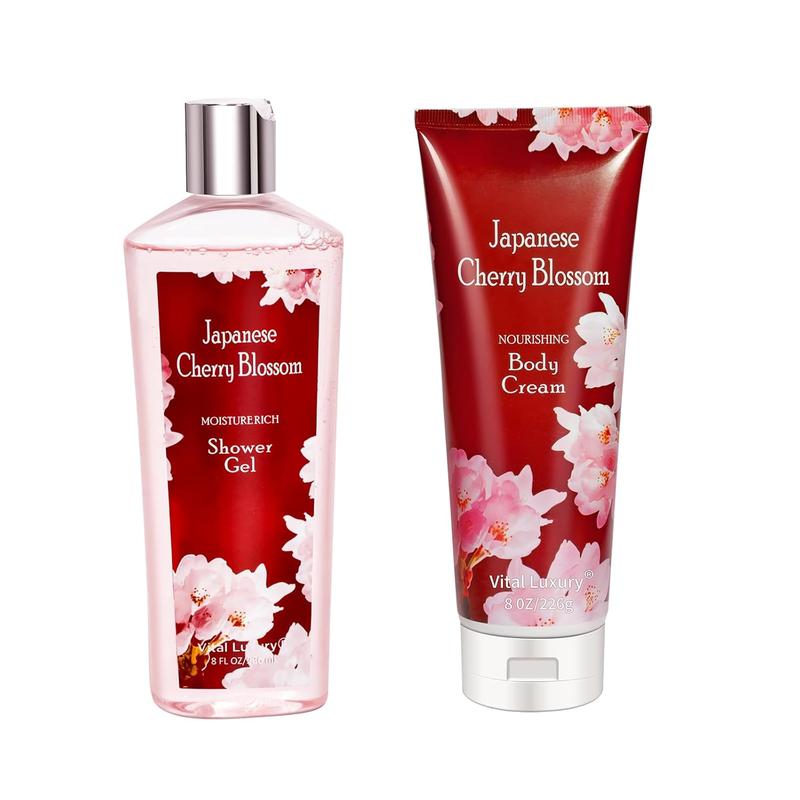 Japanese Cherry Blossom Shower Gel and Body Cream Set - Nourishing and Moisturizing Daily Skincare - 8 fl.oz   236mL Each, Christmas Gifts for Her and Him (Japanese Cherry Blossom)