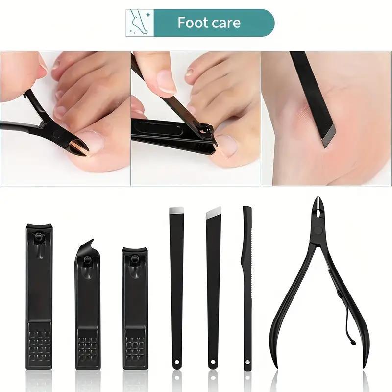 Stainless Steel Nail Clipper Set with Storage Case, 1 Set Portable Manicure & Pedicure Tool for Home & Travel, Professional Nail Care Tool for Men & Women