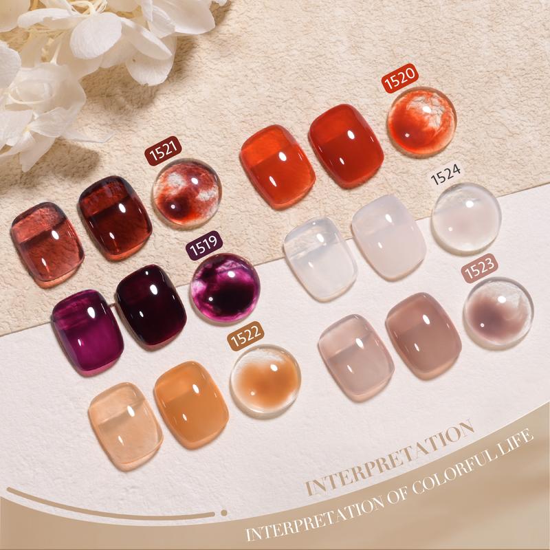 GAOY UV Gel Nail Polish Jelly Brown of 6 Transparent Nude White Dark Red Colors Sheer Gel Polish Kit for Salon Gel Manicure and Nail Art DIY at Home