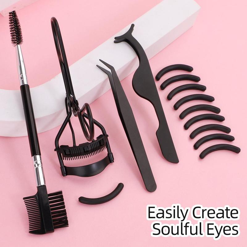 Eyelash Curler Set, 14pcs set Portable Eyelash Curler with Silicone Pad & Tweezers & Eyelash Comb, Professional Makeup Tools for Women