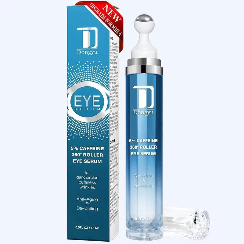 Dongyu New 5% Caffeine Eye Serum and Under Eye Roller Cream for Dark Circles and Puffiness with 360° Massage Ball - Classical Gift Daily Eye Cream