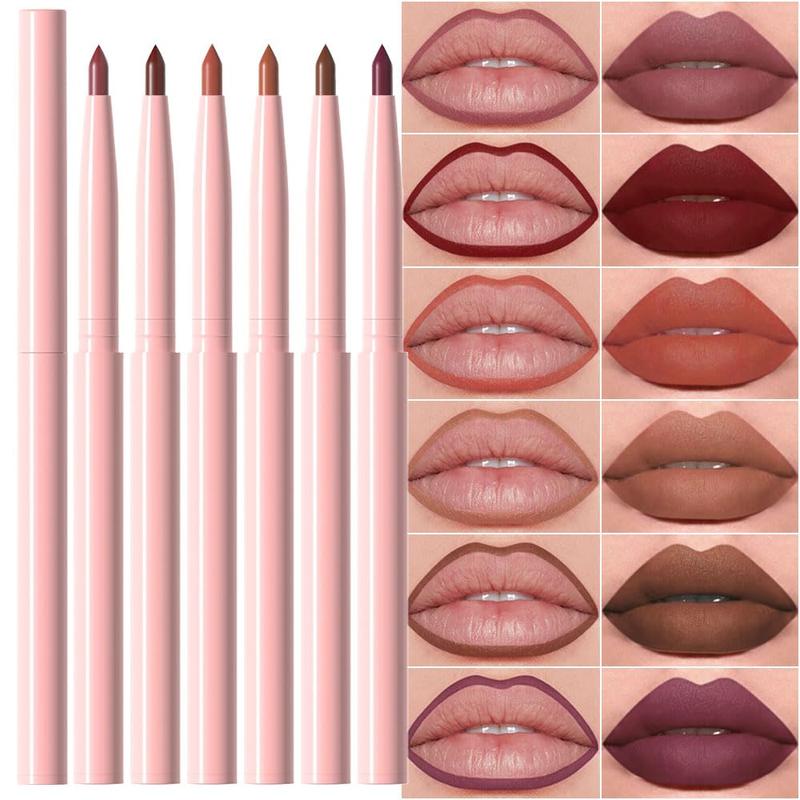 6Pcs Retractable Lip Liner Pencils Set for Shaping & Sculpting Lips, Mauve Maroon Dark Red Orange Nude Chocolate Brown Plum Creamy Matte Velvet Pigmented Rich Lip Colors Liner Crayon Lipstick 01