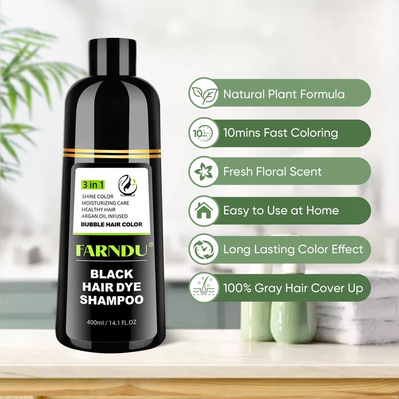 FARNDU-Hair Dye Shampoo (2 Bottles), Gray Hair Coverage, 3 in 1 (+Shampoo+Conditioner), Multiple Colors Available, 10 Mins Hair Color, Glossy and bright, For Men & Women with All Hair Types, Long Lasting, Plant extracts, Fruity aroma Ammonia-Free Mild