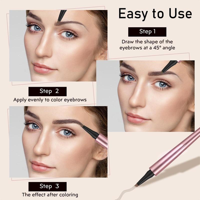 2Pcs Microblading Eyebrow Pen: Long-Lasting Waterproof, 4-Fork-Tip for 3D Realistic Brow, Natural Look, All-Day Wear - Light Brown for Women Cosmetic