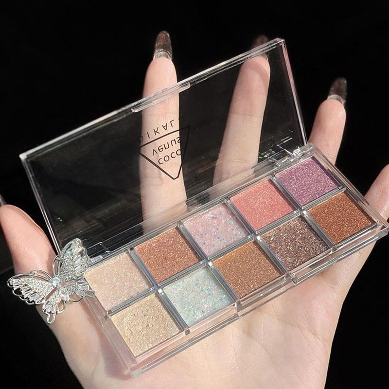 10 Color Glitter Eye Shadow Palette, Multicolor Sparkling Eye Cosmetic, Women's Eye Makeup Product For Daily & Party