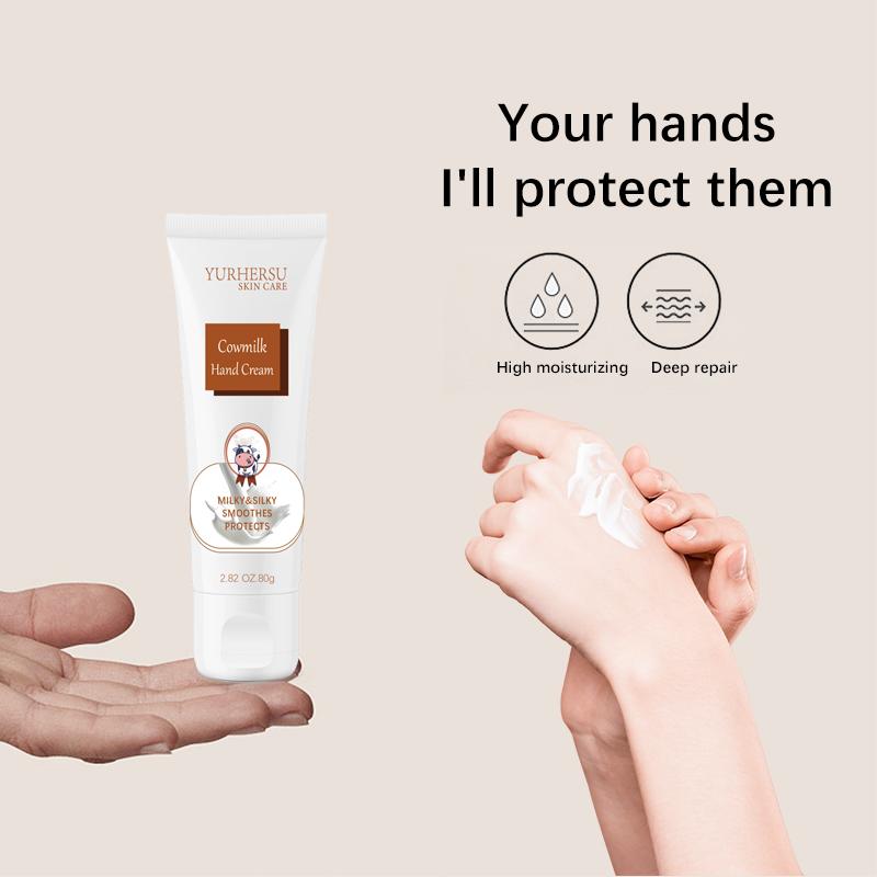 Milk hand cream moisturizes and softens the skin, preventing dryness. Milk hand cream