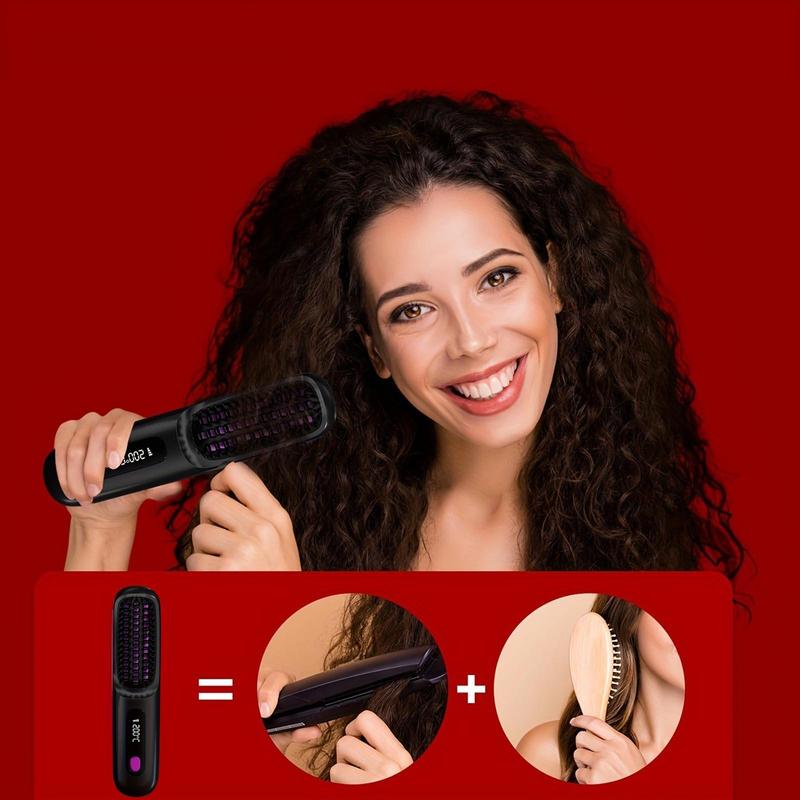 Portable Wireless Hair Straightener Comb, USB Rechargeable Hair Straightening & Curling Comb, Lightweight Hair Straightening Tool for Travel & Home Use