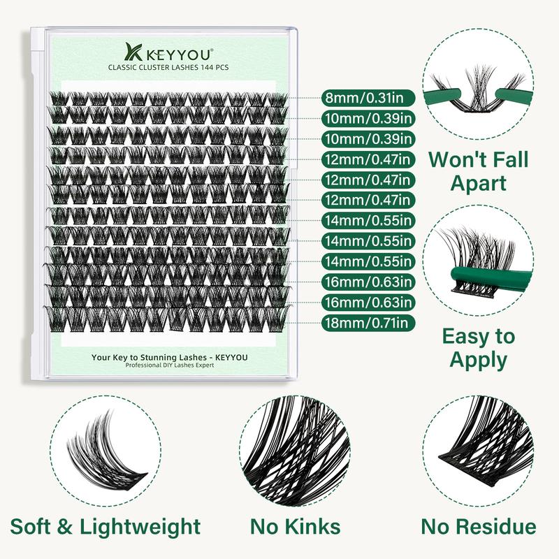 KEYYOU DIY Lash Clusters Kit Y01 Y02 40D Eyelash Extension Waterproof Long-Lasting Lash Extension Kit  Easy to Use for Beginners Free Gift Pre-Bond 01