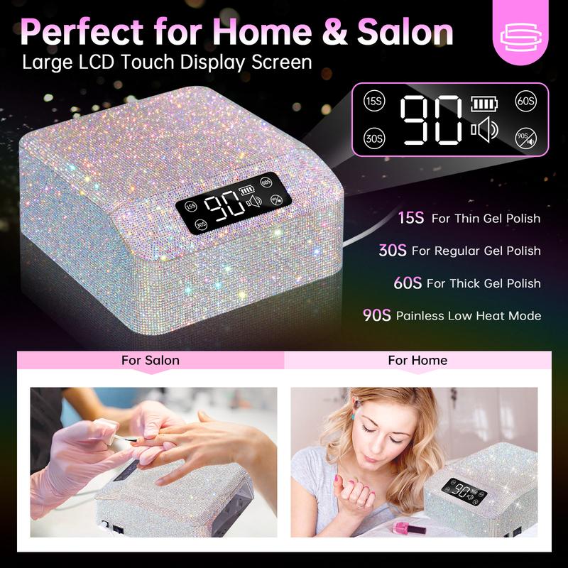 UV LED Nail Lamp 96W Nail Dryer Sparkly Gel Polish Light 4 Timer Setting Professional Quick Dry Curing Lamp with Display Auto Sensor for Salon & Home