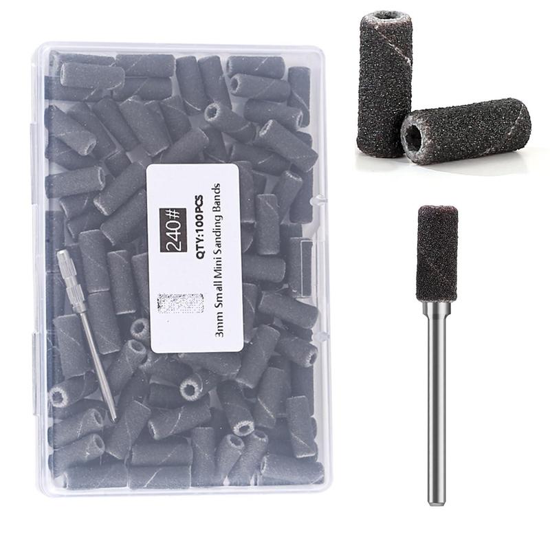 Nail Drill Bit Kit, 100pcs set Nail Drill Bits Sanding Band with 1 3.1mm Mandrel Bit, 240-grid Nail File Sanding Band, Manicure & Pedicure Accessories