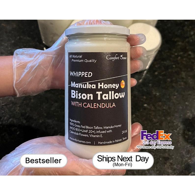 Manuka Honey & Bison with CALENDULA Whipped Tallow Cream with 850+MGO Manuka Honey, Whipped Tallow, Grass fed fat, Whole body moisturizer