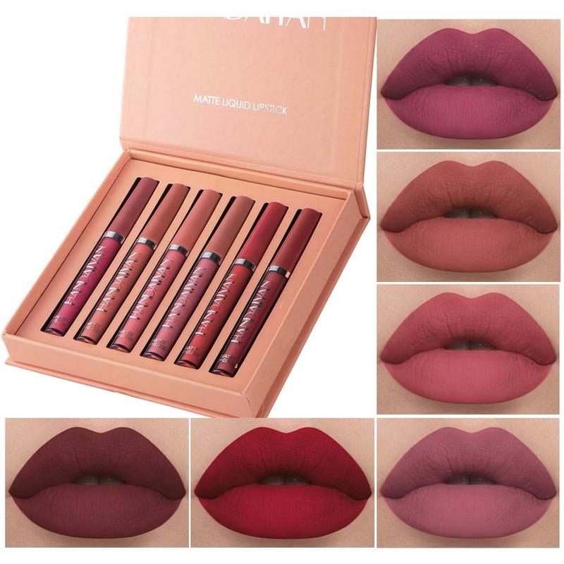 6Pcs Matte Liquid Lipstick Makeup Set, Matte liquid Long-Lasting Wear Non-Stick Cup Not Fade Waterproof Lip Gloss hand aiyan