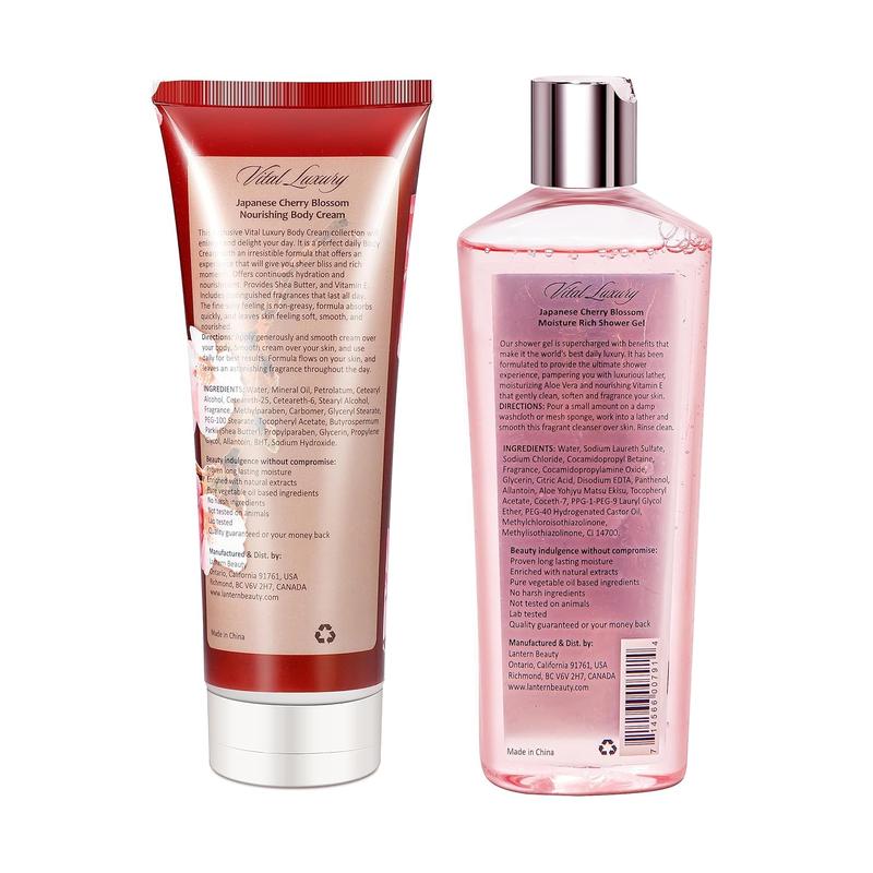 Japanese Cherry Blossom Shower Gel and Body Cream Set - Nourishing and Moisturizing Daily Skincare - 8 fl.oz   236mL Each, Christmas Gifts for Her and Him (Japanese Cherry Blossom)