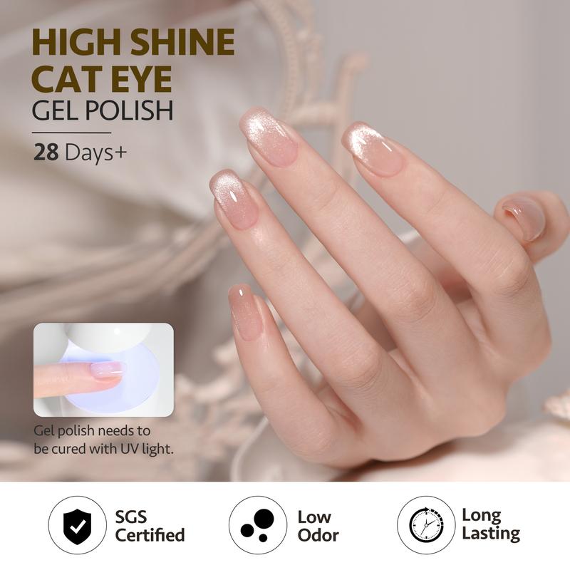 GAOY Cat Eye Gel Nail Polish, 16ml Silver Glitter Holographic Nail Polish with Magnet, Reflective Translucent UV Gel