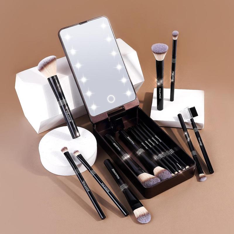 Professional Soft Makeup Brushes Set with LED Light, 15pcs set Makeup Brush with Storage Box, Portable Makeup Accessories for Women & Girls