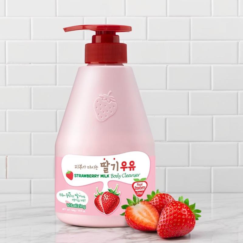 KWAILNARA Strawberry Milk Body Wash – Korean Body Cleanser with Strawberry Extract for Hydrated, Smooth Skin, 560 g   19.75 oz. - hygiene body product