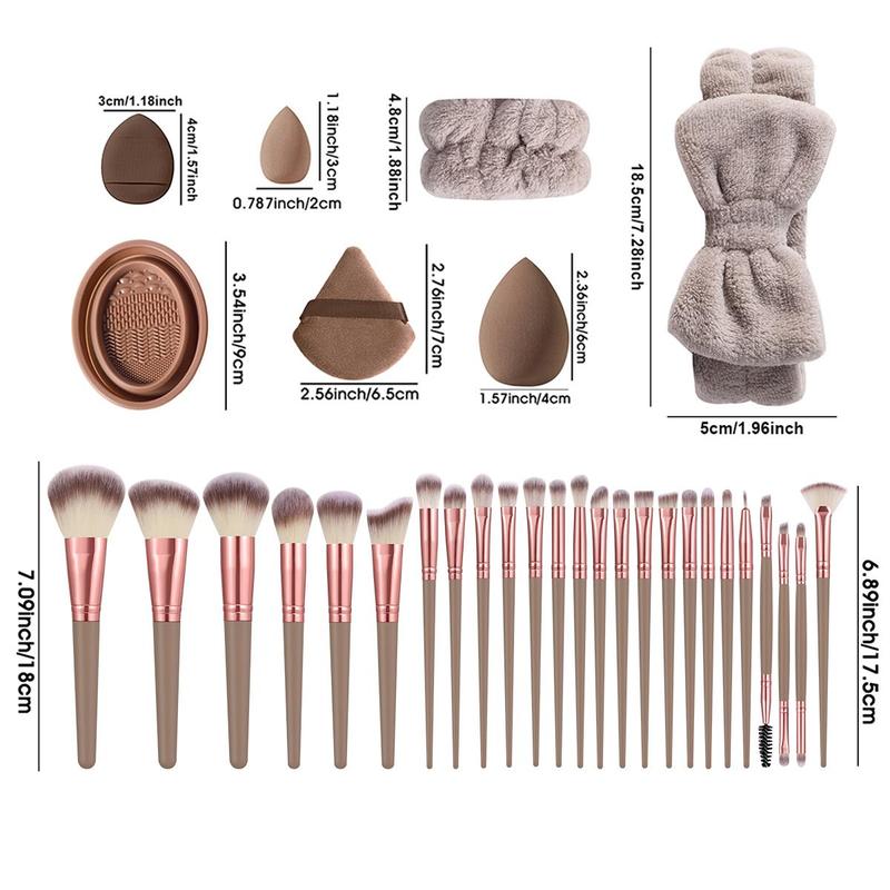 Makeup Tool Set, 25pcs Makeup Brush & 6 Counts Makeup Sponge & 6 Counts Puff & 1 Count Makeup Headband & 2 Counts Makeup Wristband & 1 Count Brush Scrubber Bowl, Professional Makeup Tools for Beginners