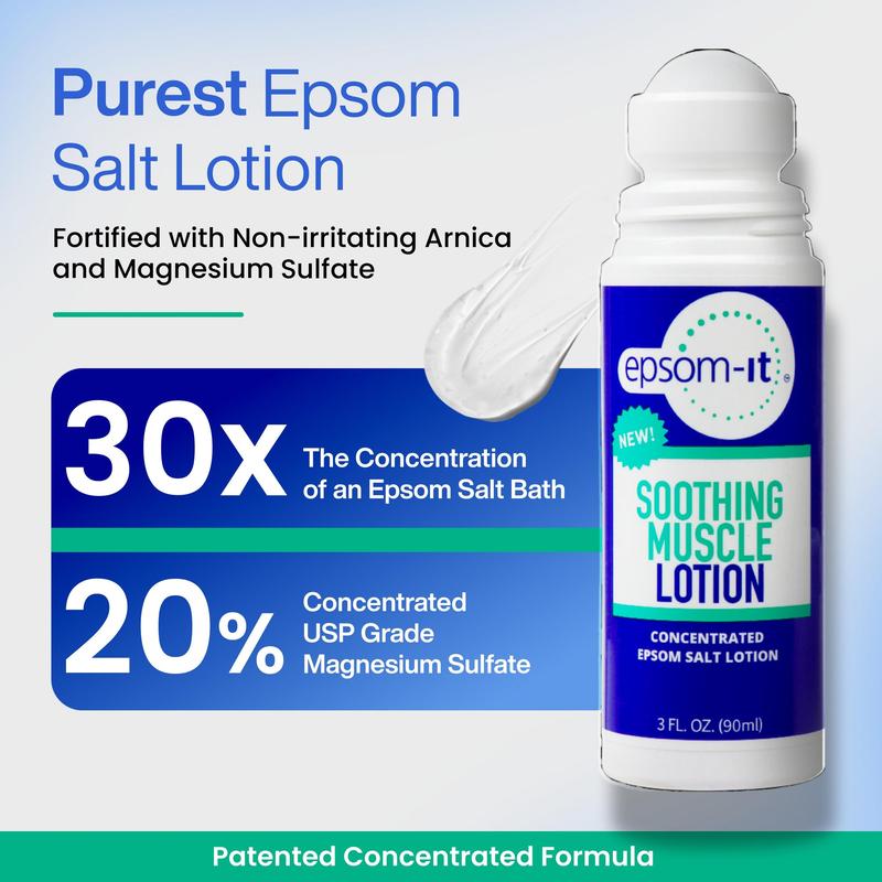 EPSOM-IT Soothing Muscle Lotion Rollerball - Epsom Salt Magnesium Sulfate Cream with Arnica for Muscle Stiffness, Restless Legs, Knee, Achy Feet -3oz