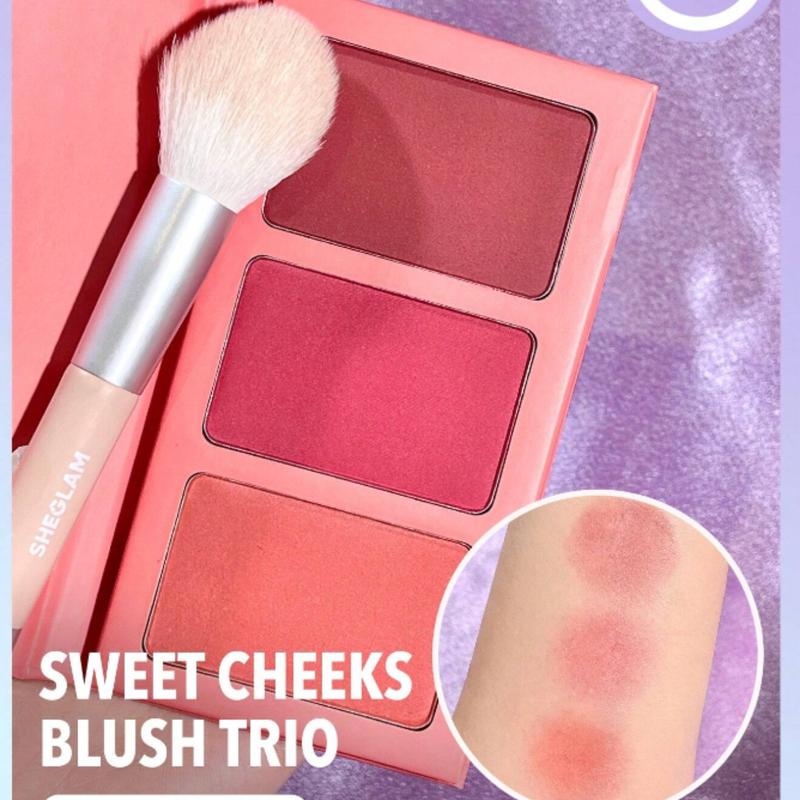 SHEGLAM Sweet Cheeks Blush Trio-Sunset Cruise 3-Color Powder Blush Palette Non-Fading Multi-Use Non-Greasy Shimmer Lightweight Velvet Smooth Blusher