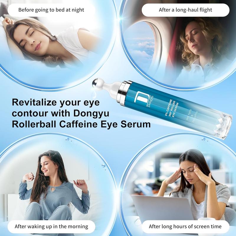 Dongyu New 5% Caffeine Eye Serum and Under Eye Roller Cream for Dark Circles and Puffiness with 360° Massage Ball - Classical Gift Daily Eye Cream