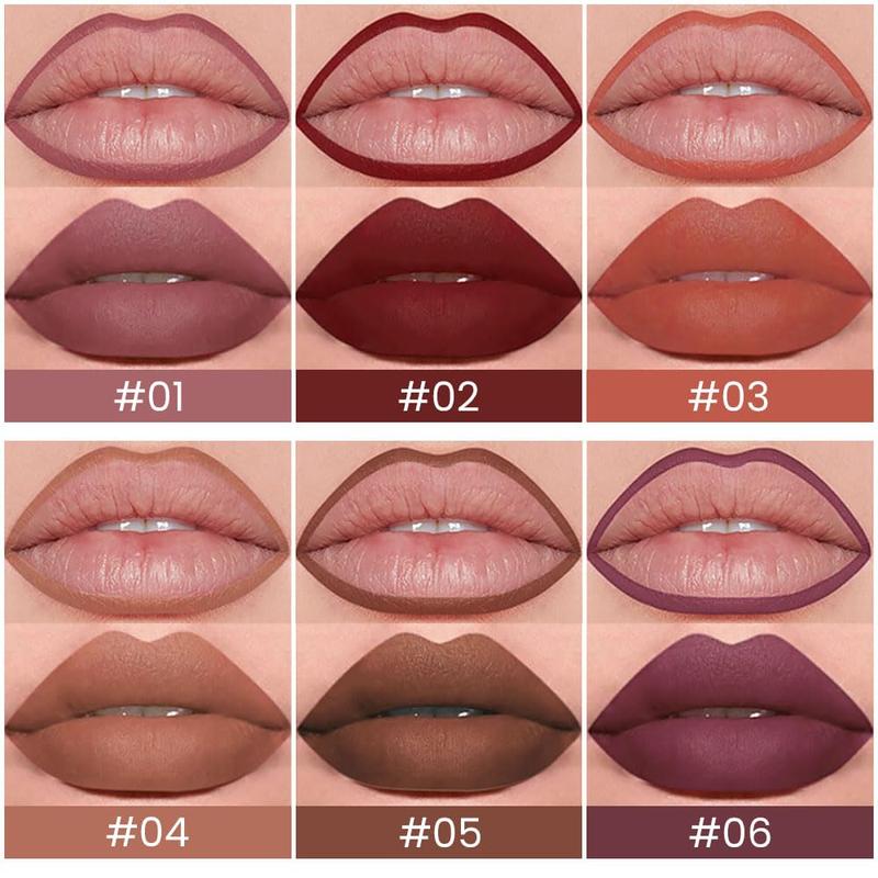 6Pcs Retractable Lip Liner Pencils Set for Shaping & Sculpting Lips, Mauve Maroon Dark Red Orange Nude Chocolate Brown Plum Creamy Matte Velvet Pigmented Rich Lip Colors Liner Crayon Lipstick 01